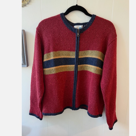 Vintage 90s Grunge Paul Harris Striped Wool Blend Cardigan with Zipper - Picture 1 of 4